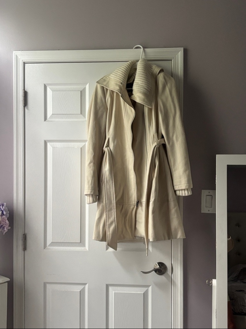 Express Cream Long Trench Coat with Ribbed Collar